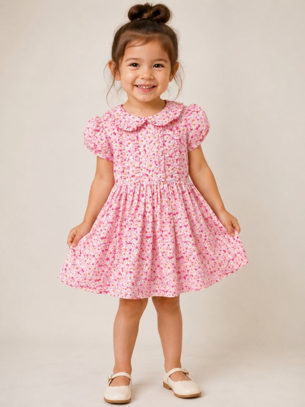 Rachel Riley Girls 3Y Pink Daisy Floral Cotton Dress Peter Pan Collar
